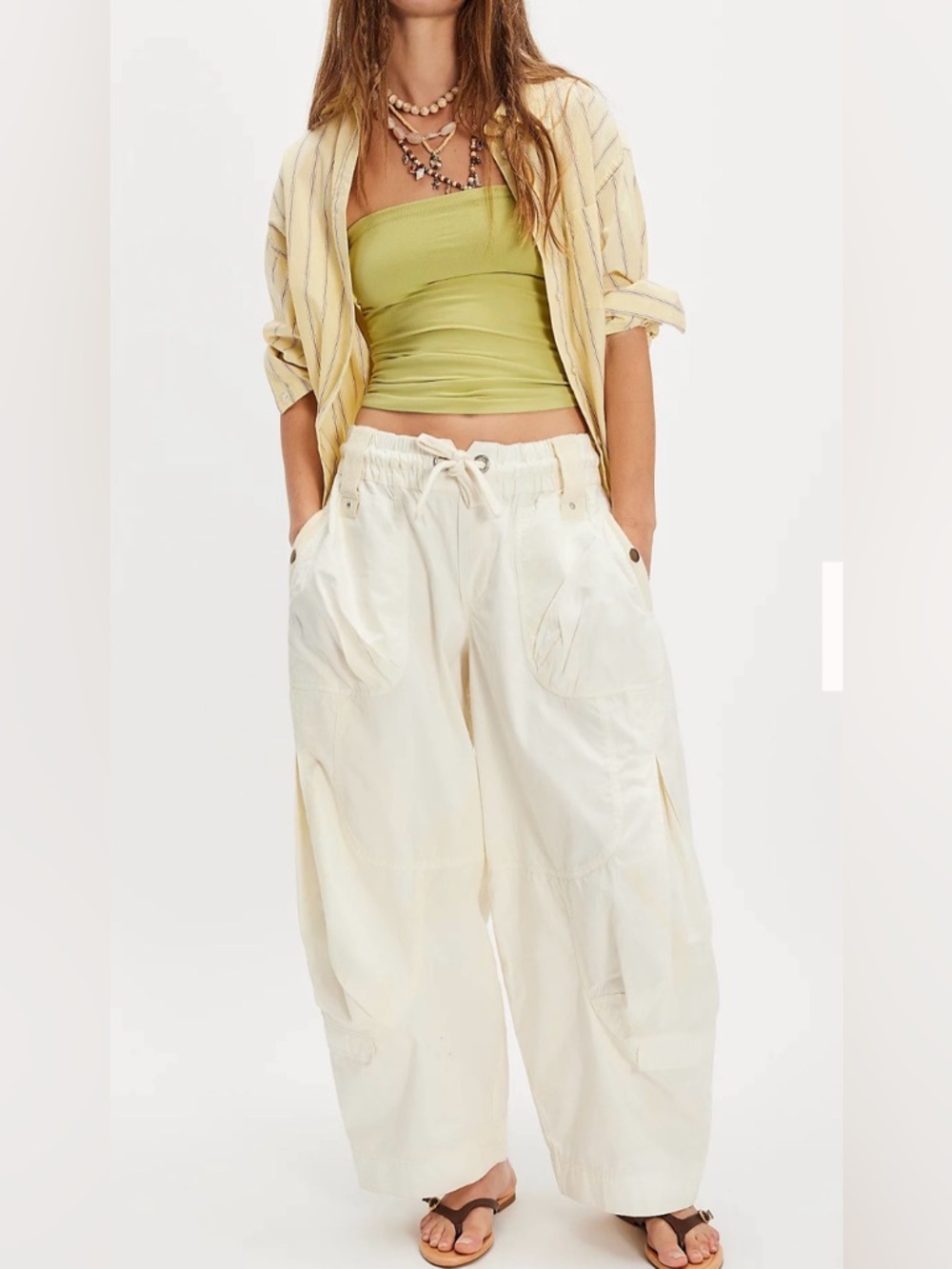 Free People Women's Onset Parachute Pants Cargo Cream Beige Small Gorpcore
